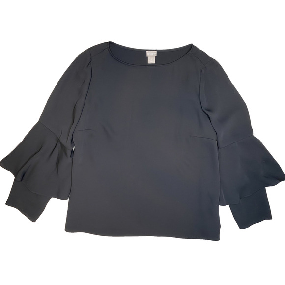 Chicos Blouse Womens Sz 2 US Large Black Career Office Work Day To Night Shirt - Picture 1 of 9